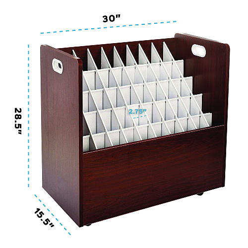 AdirOffice 50-Compartment Mobile Wood Blueprint Rolled File Storage Organizer, 50 Compartments, 30 x 15.75 x 28.5, Mahogany (I626MA)