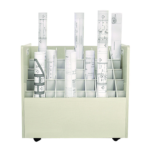 AdirOffice 50-Compartment Mobile Wood Blueprint Rolled File Storage Organizer, 50 Compartments, 30 x 15.75 x 28.5, White (I626WHI)