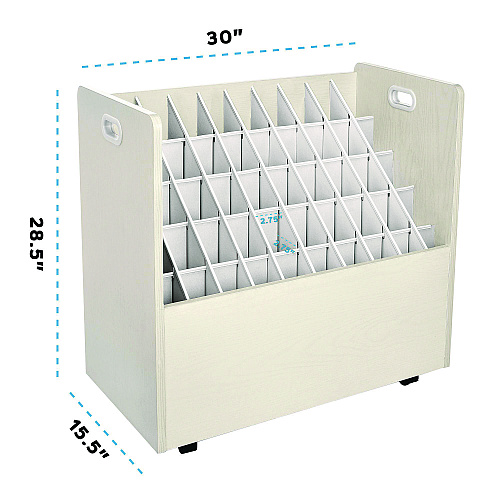 AdirOffice 50-Compartment Mobile Wood Blueprint Rolled File Storage Organizer, 50 Compartments, 30 x 15.75 x 28.5, White (I626WHI)