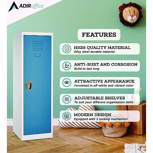 AdirOffice Steel Storage Locker, 1 Compartment, 15 x 15 x 48, Blue (I62901BLU)