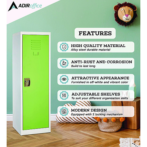 AdirOffice Steel Storage Locker, 1 Compartment, 15 x 15 x 48, Green (I62901GRN)