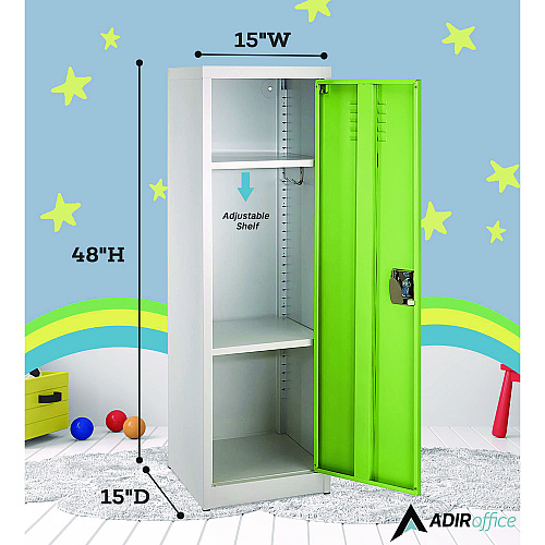 AdirOffice Steel Storage Locker, 1 Compartment, 15 x 15 x 48, Green (I62901GRN)