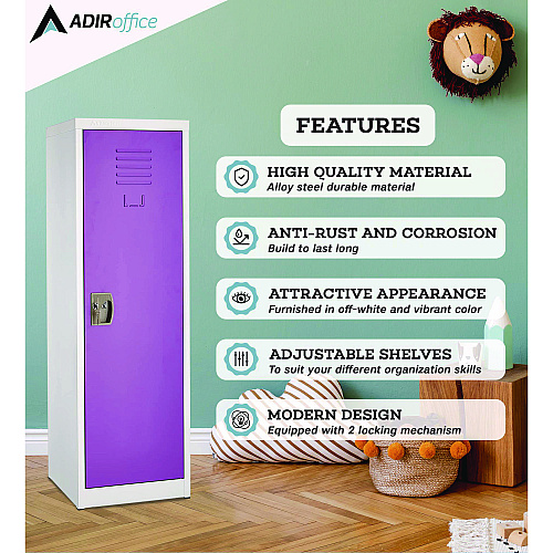 AdirOffice Steel Storage Locker, 1 Compartment, 15 x 15 x 48, Purple (I62901PUR)