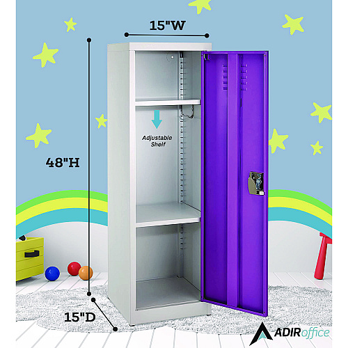 AdirOffice Steel Storage Locker, 1 Compartment, 15 x 15 x 48, Purple (I62901PUR)