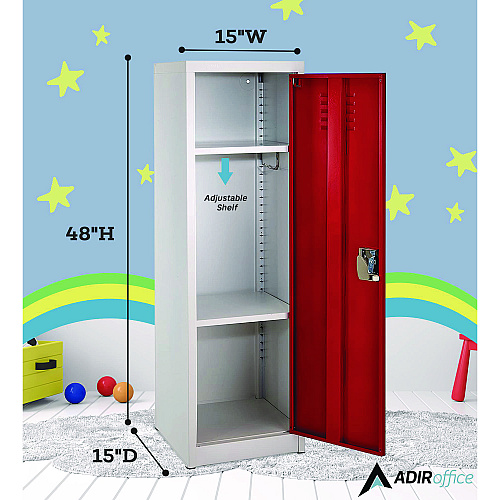 AdirOffice Steel Storage Locker, 1 Compartment, 15 x 15 x 48, Red (I62901RED)