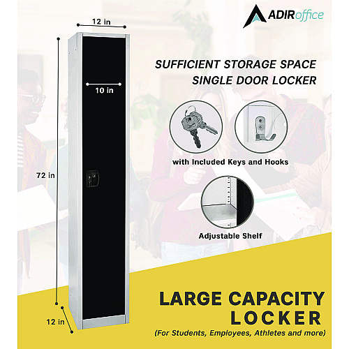 AdirOffice Steel Storage Locker, 1 Compartment, 12 x 12 x 72, Black (I629201BLK)