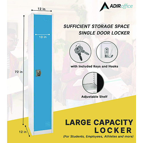 AdirOffice Steel Storage Locker, 1 Compartment, 12 x 12 x 72, Blue (I629201BLU)
