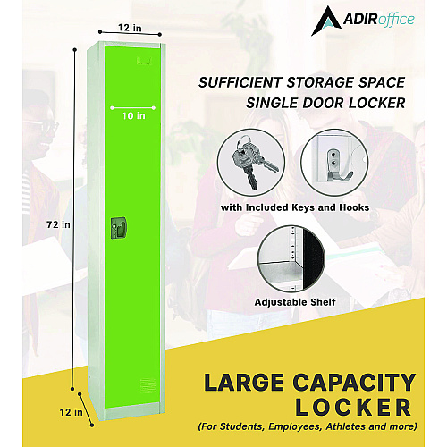 AdirOffice Steel Storage Locker, 1 Compartment, 12 x 12 x 72, Green (I629201GRN)