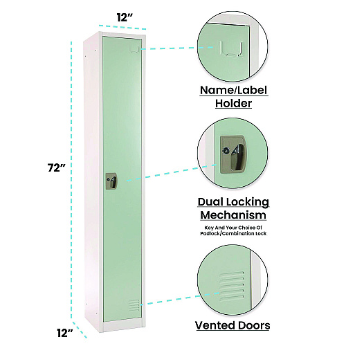 AdirOffice Steel Storage Locker, 1 Compartment, 12 x 12 x 72, Misty Green (I629201MGRN)