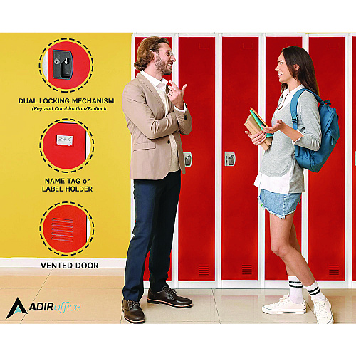 AdirOffice Steel Storage Locker, 1 Compartment, 12 x 12 x 72, Red (I629201RED)
