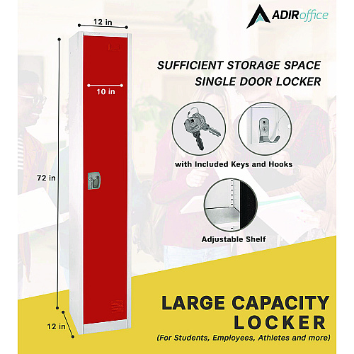 AdirOffice Steel Storage Locker, 1 Compartment, 12 x 12 x 72, Red (I629201RED)