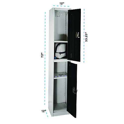 AdirOffice Steel Storage Locker, 2 Compartment, 12 x 12 x 72, Black (I629202BLK)