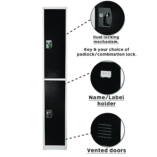 AdirOffice Steel Storage Locker, 2 Compartment, 12 x 12 x 72, Black (I629202BLK)