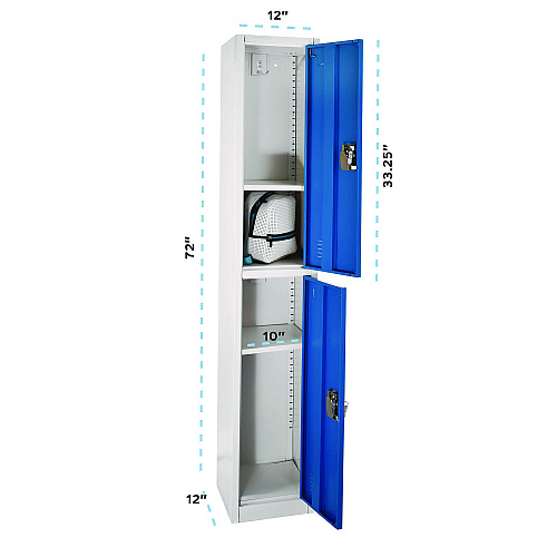 AdirOffice Steel Storage Locker, 2 Compartment, 12 x 12 x 72, Blue (I629202BLU)