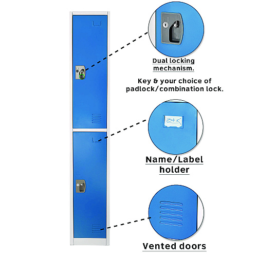 AdirOffice Steel Storage Locker, 2 Compartment, 12 x 12 x 72, Blue (I629202BLU)