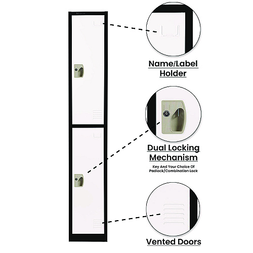 AdirOffice Steel Storage Locker, 2 Compartment, 12 x 12 x 72, Black Body/White Doors (I629202BW)