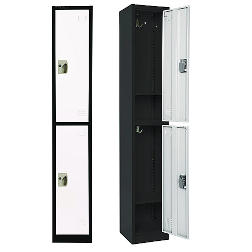 AdirOffice Steel Storage Locker, 2 Compartment, 12 x 12 x 72, Black Body/White Doors (I629202BW)