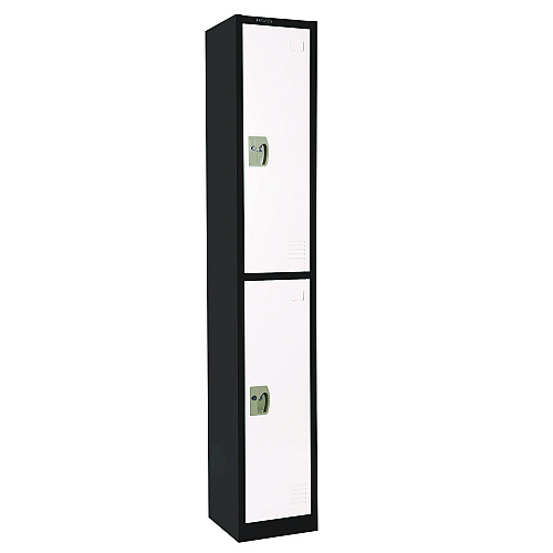 AdirOffice Steel Storage Locker, 2 Compartment, 12 x 12 x 72, Black Body/White Doors (I629202BW)