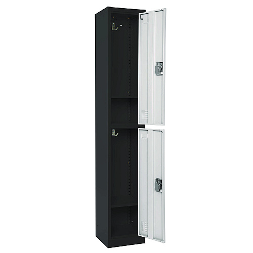 AdirOffice Steel Storage Locker, 2 Compartment, 12 x 12 x 72, Black Body/White Doors (I629202BW)