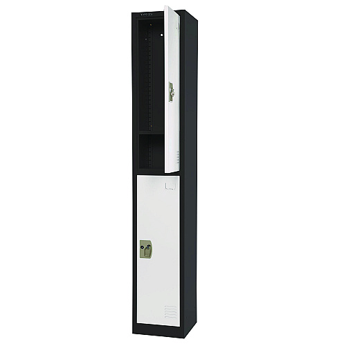 AdirOffice Steel Storage Locker, 2 Compartment, 12 x 12 x 72, Black Body/White Doors (I629202BW)
