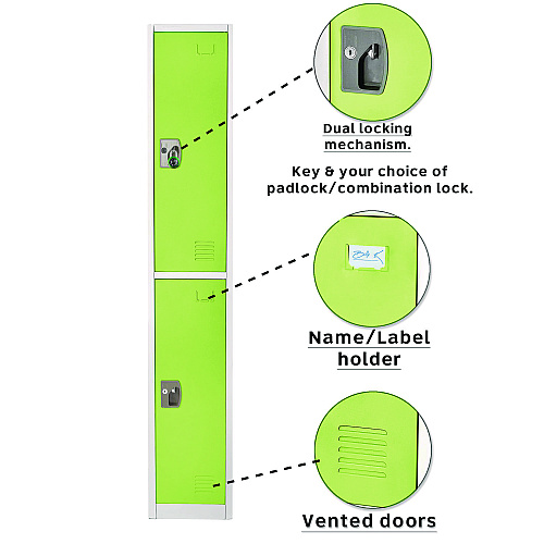 AdirOffice Steel Storage Locker, 2 Compartment, 12 x 12 x 72, Green (I629202GRN)