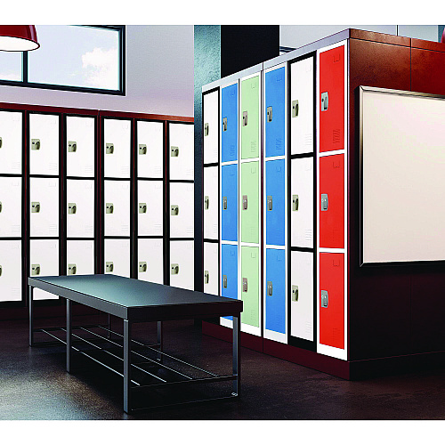 AdirOffice Steel Storage Locker, 3 Compartment, 12 x 12 x 72, Black Body/White Doors (I629203BW)