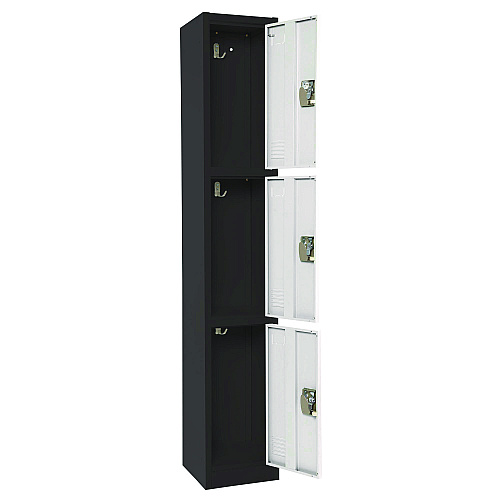 AdirOffice Steel Storage Locker, 3 Compartment, 12 x 12 x 72, Black Body/White Doors (I629203BW)