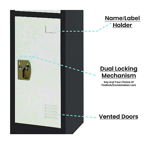 AdirOffice Steel Storage Locker, 3 Compartment, 12 x 12 x 72, Black Body/White Doors (I629203BW)