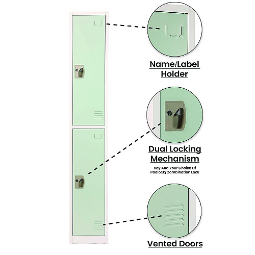 AdirOffice Steel Storage Locker, 2 Compartment, 12 x 12 x 72, Misty Green (I629202MGRN)