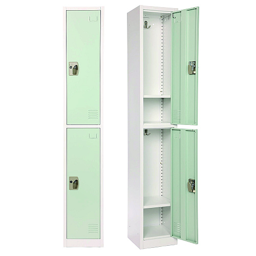 AdirOffice Steel Storage Locker, 2 Compartment, 12 x 12 x 72, Misty Green (I629202MGRN)