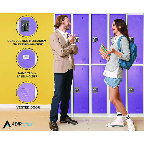 AdirOffice Steel Storage Locker, 2 Compartment, 12 x 12 x 72, Purple (I629202PUR)