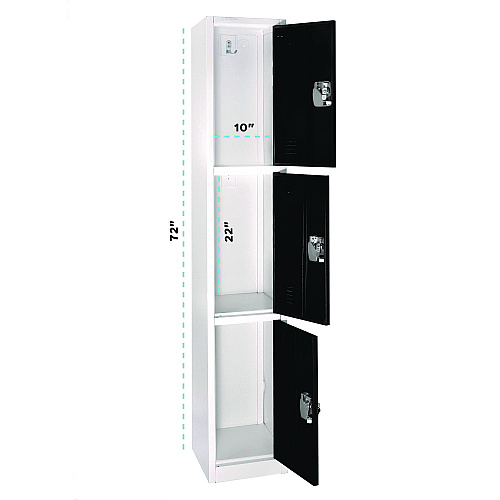 AdirOffice Steel Storage Locker, 3 Compartment, 12 x 12 x 72, Black (I629203BLK)