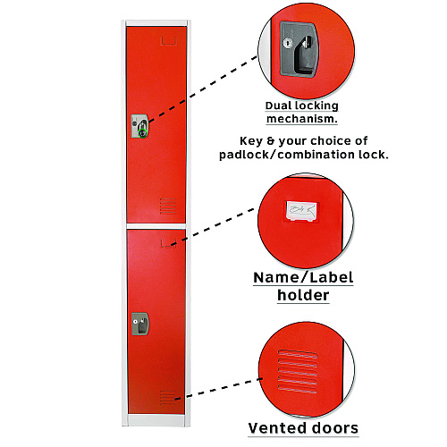 AdirOffice Steel Storage Locker, 2 Compartment, 12 x 12 x 72, Red (I629202RED)