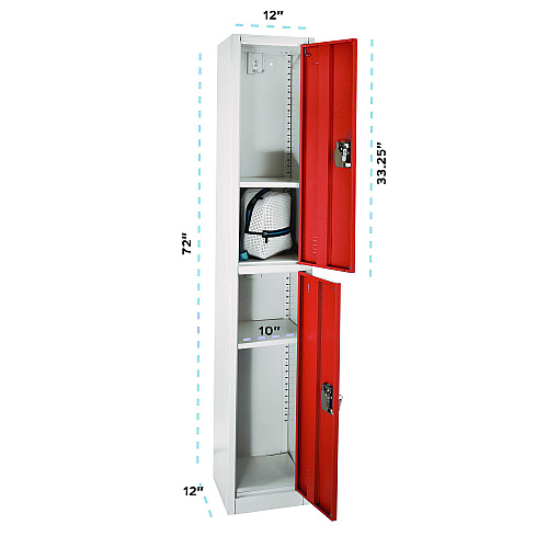 AdirOffice Steel Storage Locker, 2 Compartment, 12 x 12 x 72, Red (I629202RED)