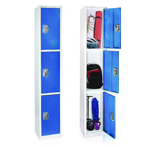 AdirOffice Steel Storage Locker, 3 Compartment, 12 x 12 x 72, Blue (I629203BLU)