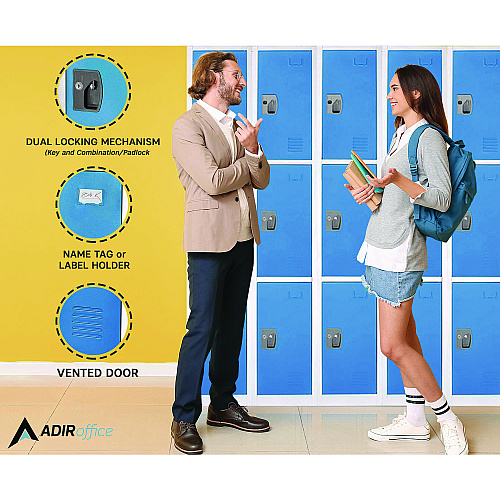 AdirOffice Steel Storage Locker, 3 Compartment, 12 x 12 x 72, Blue (I629203BLU)