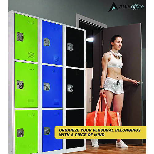 AdirOffice Steel Storage Locker, 3 Compartment, 12 x 12 x 72, Blue (I629203BLU)
