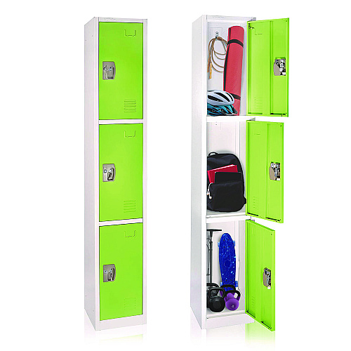 AdirOffice Steel Storage Locker, 3 Compartment, 12 x 12 x 72, Green (I629203GRN)