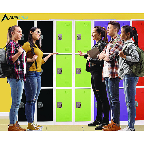 AdirOffice Steel Storage Locker, 3 Compartment, 12 x 12 x 72, Green (I629203GRN)