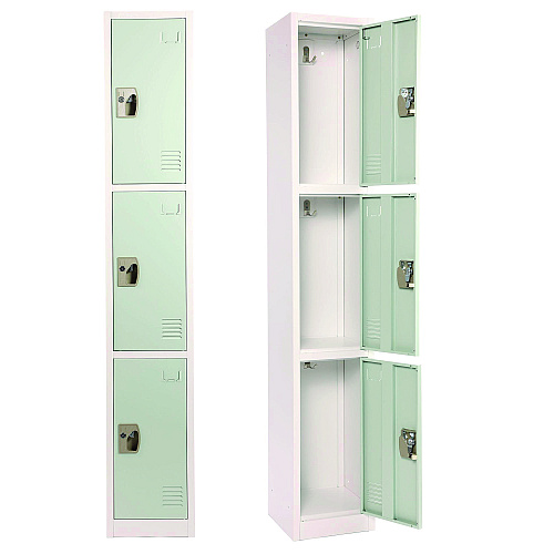 AdirOffice Steel Storage Locker, 3 Compartment, 12 x 12 x 72, Misty Green (I629203MGRN)
