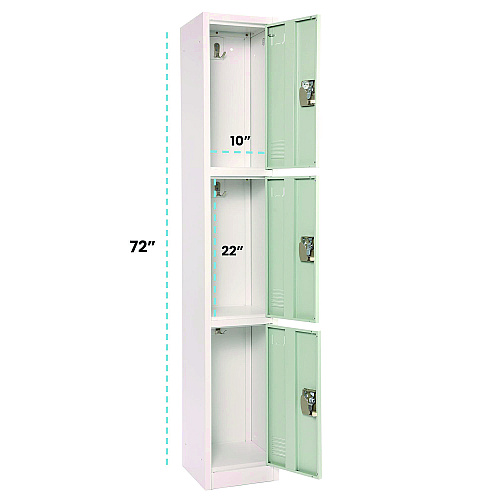 AdirOffice Steel Storage Locker, 3 Compartment, 12 x 12 x 72, Misty Green (I629203MGRN)