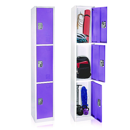 AdirOffice Steel Storage Locker, 3 Compartment, 12 x 12 x 72, Purple (I629203PUR)