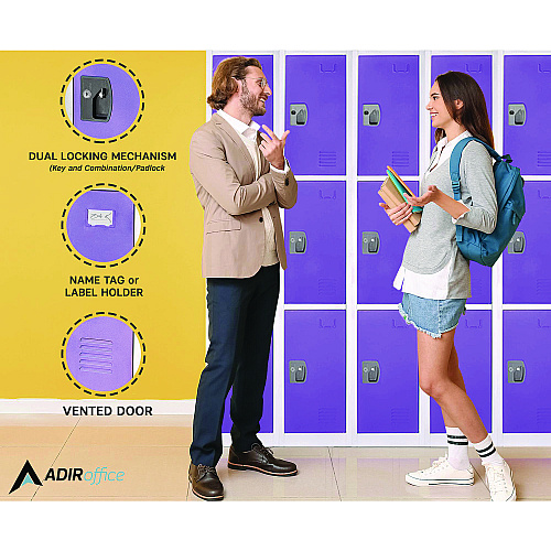 AdirOffice Steel Storage Locker, 3 Compartment, 12 x 12 x 72, Purple (I629203PUR)