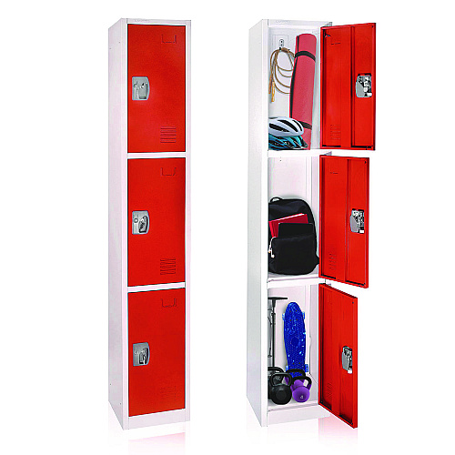 AdirOffice Steel Storage Locker, 3 Compartment, 12 x 12 x 72, Red (I629203RED)