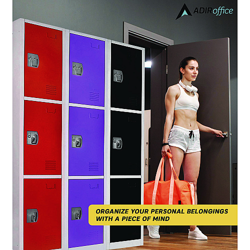 AdirOffice Steel Storage Locker, 3 Compartment, 12 x 12 x 72, Red (I629203RED)