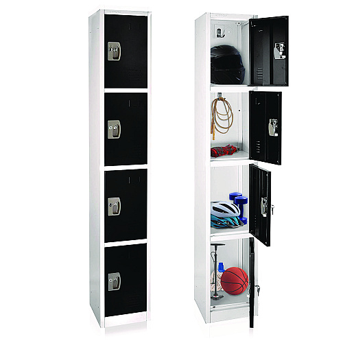 AdirOffice Steel Storage Locker, 4 Compartment, 12 x 12 x 72, Black (I629204BLK)