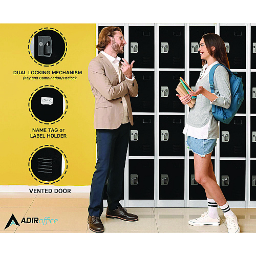 AdirOffice Steel Storage Locker, 4 Compartment, 12 x 12 x 72, Black (I629204BLK)