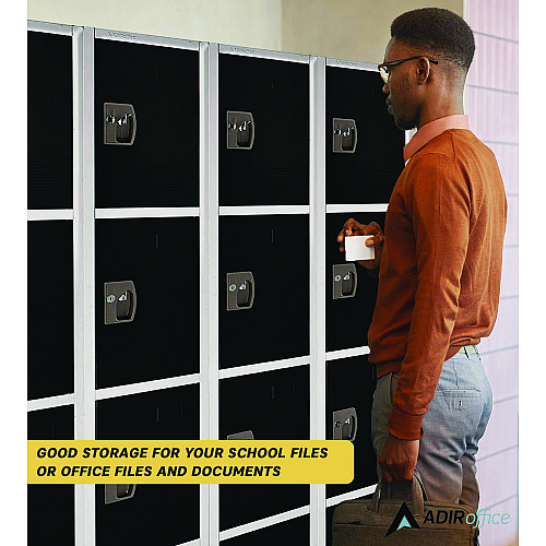 AdirOffice Steel Storage Locker, 4 Compartment, 12 x 12 x 72, Black (I629204BLK)