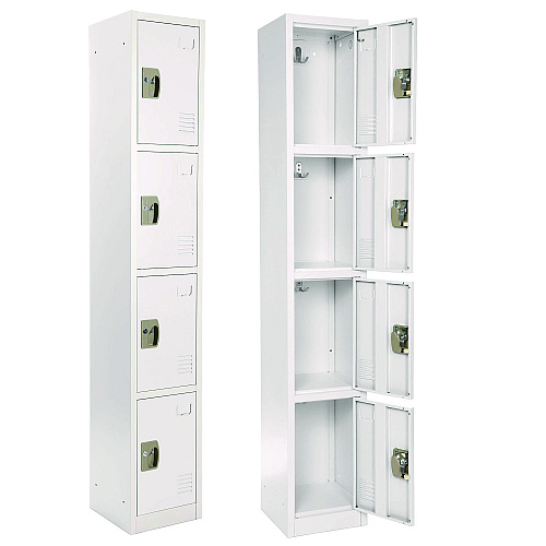 AdirOffice Steel Storage Locker, 4 Compartment, 12 x 12 x 72, White (I629204WHI)