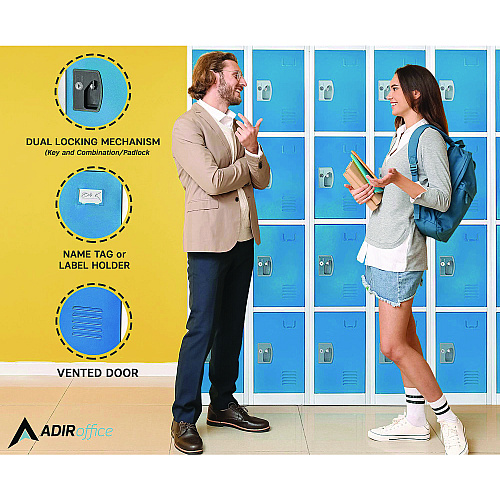 AdirOffice Steel Storage Locker, 4 Compartment, 12 x 12 x 72, Blue (I629204BLU)